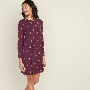 Old Navy Floral Burgunday Long Sleeve Stretchy Dress Size Medium